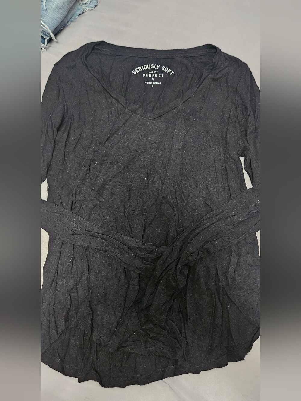 American Eagle Seriously Soft Black Long Sleeve V-Neck Top